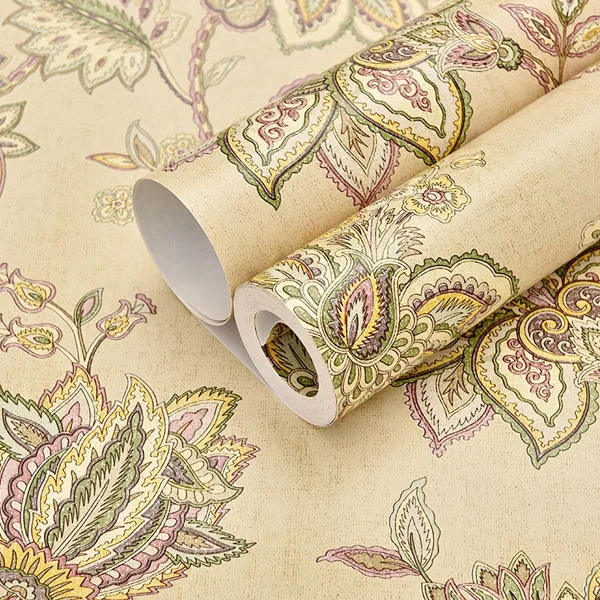 Vintage yellow Американский стиль, плотные обои с цветочным узором, плотные нетканые обои, пасторальные обои для гостиной, спальни, украшение дома - Цвет: Vintage yellow