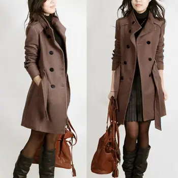 

Women Winter Slim Double-breasted Trench Coat Long Jacket Suit Overcoat Outwear