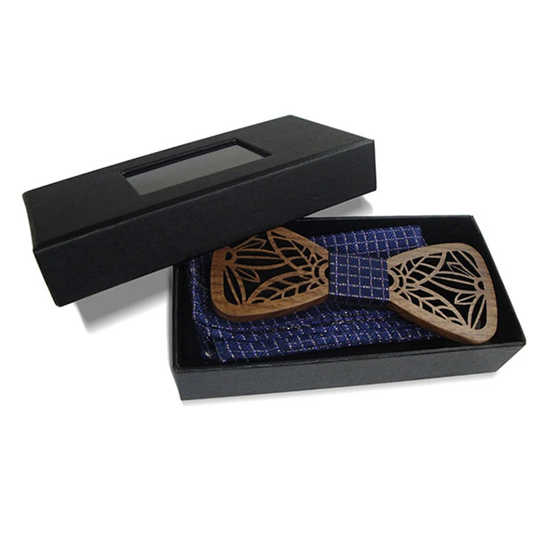 

dropshipping gifts for men gadgets blue kerchief unisex adjustable floral wood bow tie set with case