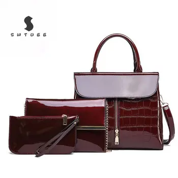 

3Pcs Luxury Patent Leather Handbags Women Bags Designer Brand Famous Tote+Female Shoulder Crossbody Bags+Clutch Purse Bag Sets