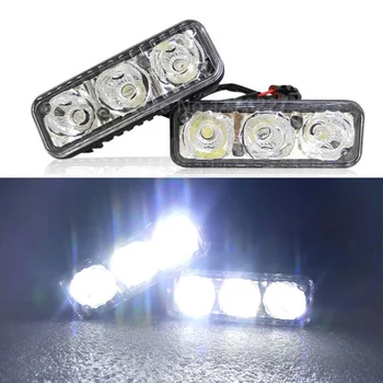 

1 Pair Car Daytime Running Lights 3-LED DRL White Front Fog Lamp 12V 9W Universal Fits All Cars SUV Vans With DC 12V