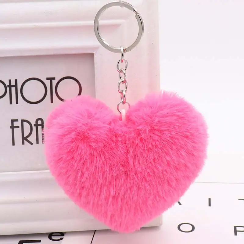 

Hot 10CM Cute Fluffy Heart Keychains Women's PomPoms Faux Rabbit Fur Key Chains Girl Bag Hang Car Key Ring Jewelry Accessories