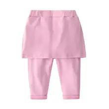 Леггинсы для маленьких девочек, штаны для маленьких девочек, осенняя хлопковая Однотонная юбка-штаны, имитация двух предметов, одежда для маленьких девочек