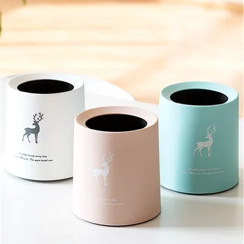 

Desktop Car Trash Can Double-layer Round Reindeer Flamingo Waste Bins Household Kitchen Office Plastic Storage Bucket Trash Bin