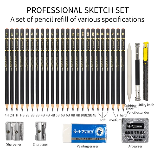 31 Pcs Sketch Pencil Set Professional Sketching Drawing Kit Wood