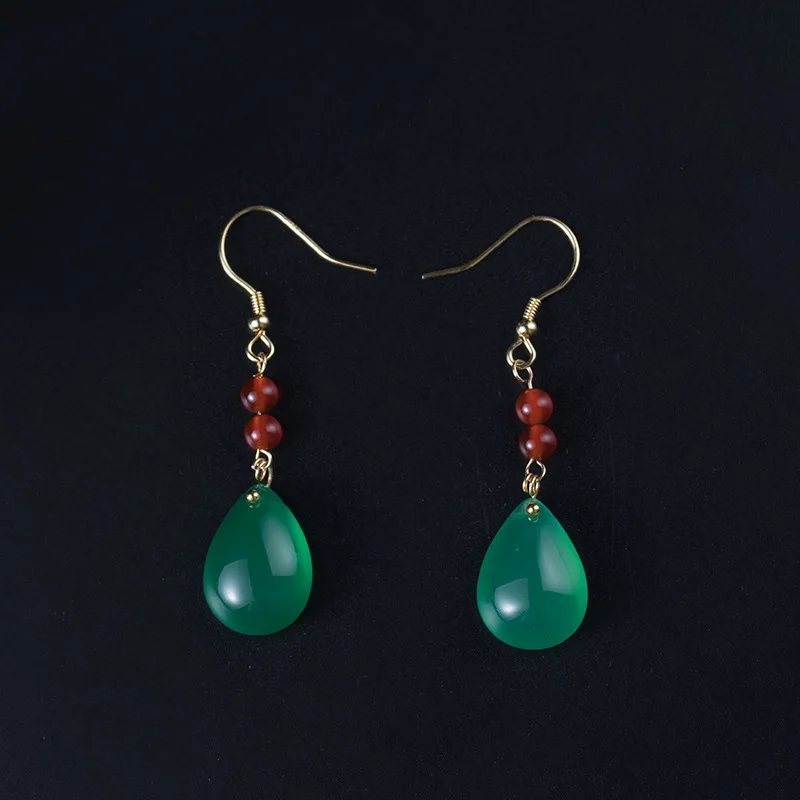 Серебро 925, ювелирные изделия, Зеленый Халцедон, серьги-капли, натуральный камень, этническая элегантность, серьги-Крючки для женщин, женские ювелирные изделия