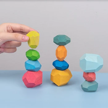 

Rainbow Lightweight Balancing Wooden Building Blocks Set Blocks Colored Stones Stacking Game Rock Blocks Educational Puzzle Toy·
