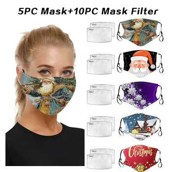 

5pc Face Mask Christmas Print Masque Adulte Mascarillas With 10pc Carbon Filter Masks Washable Mascarilla Facial Reutilizable