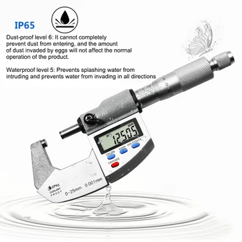 

0-25mm Spiral Micrometer Measurement Tool Digital Screen External Diameter Micrometer Waterproof Anti-Static Thickness Gauge