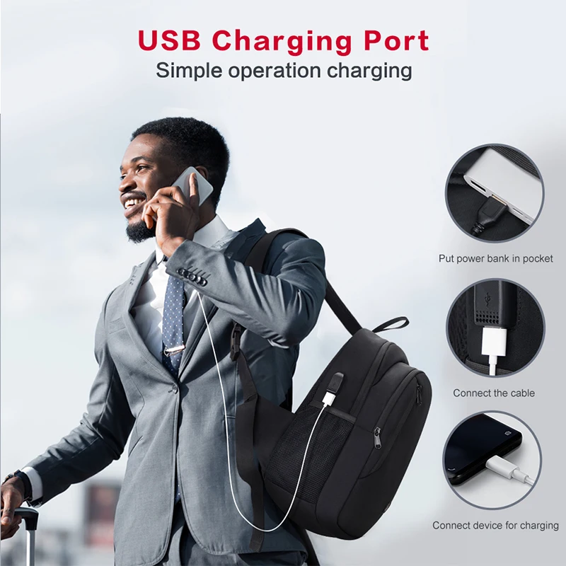 OIWAS Crossbody Men Bag Waterproof USB Charging Fashion Shoulder Pack Short Trip Messengers Sling Bags Shoulder Bag For Male