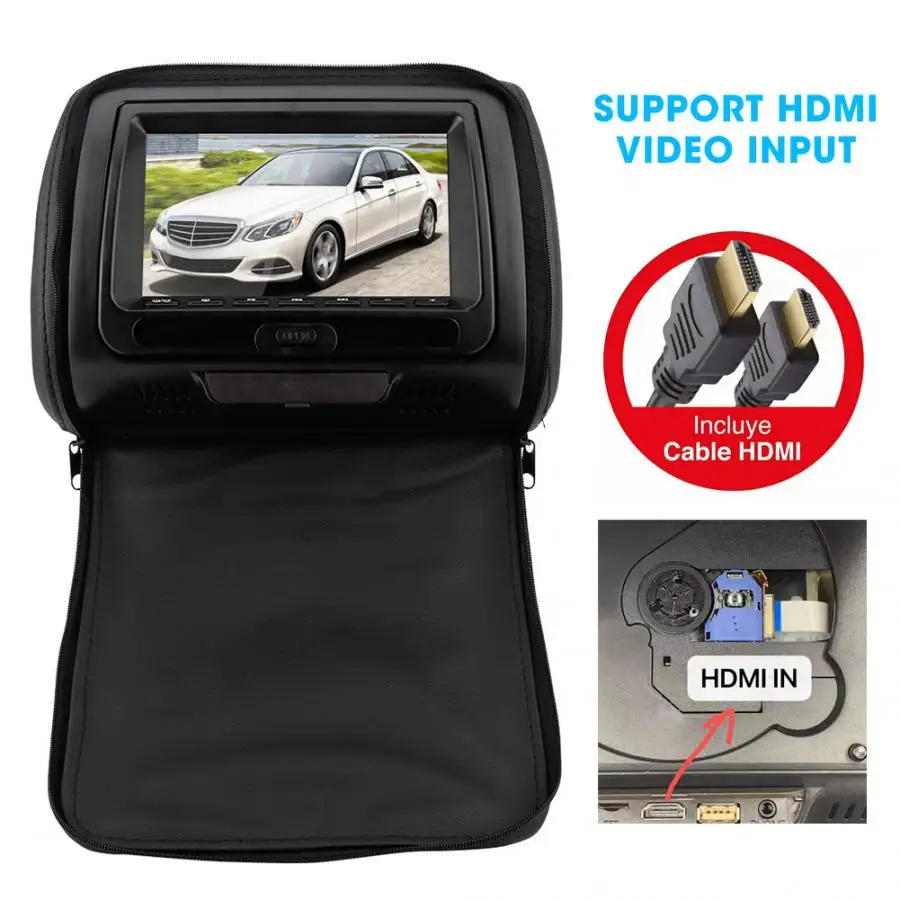 7 дюймов Автомобильный подголовник монитор dvd-плеер с HDMI видео входом IR DC12V пульт дистанционного управления автомобильный видео плеер