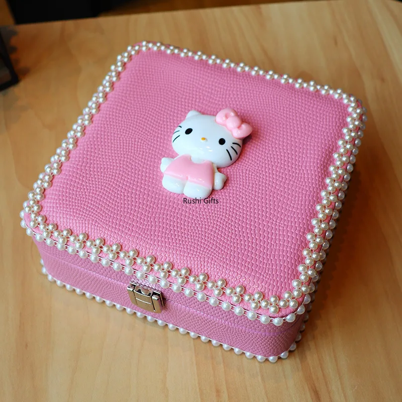 

Pink Lovely Earring Box Helloo Kitty Earring Organizer Jewelry Packaging Ornament Holder Necklace Trinket Box Travel Jewelry Box