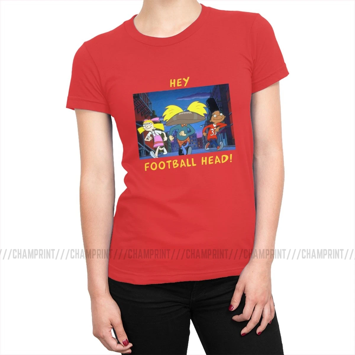 Женские футболки Hey Arnold football Head 90s с героями мультфильмов Джералд Адамс Helga, модные хлопковые топы, футболки, Корейская женская одежда - Цвет: Красный