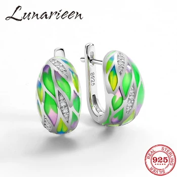 

925 Sterling Silver Earrings For Women Green bamboo leaves Sparkling Cubic Zirconia brincos Stud earrings Fine Jewelry Handmade