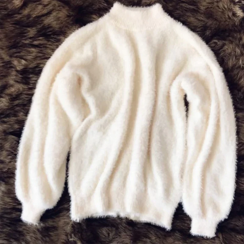 

Autumn Winter Women's Sweater Thickened Warm Turtleneck Female Sweaters Lantern Sleeve Casual Solid Simple Ladies Pullover Tops
