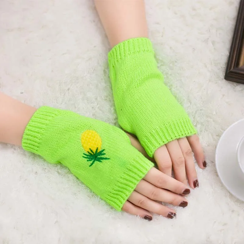 AliExpress Embroidered Pineapple Gloves Cool New Style Knitted Gloves Half-finger Gloves Embroidered Color Warm Gloves Now