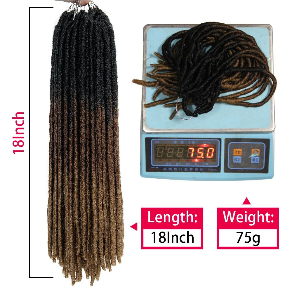Ombre Synthetic Crochet Braids Hair Braiding Hair Extensions Goddess Straight Faux Locs 18Inches Soft Dreads Dreadlocks Hair