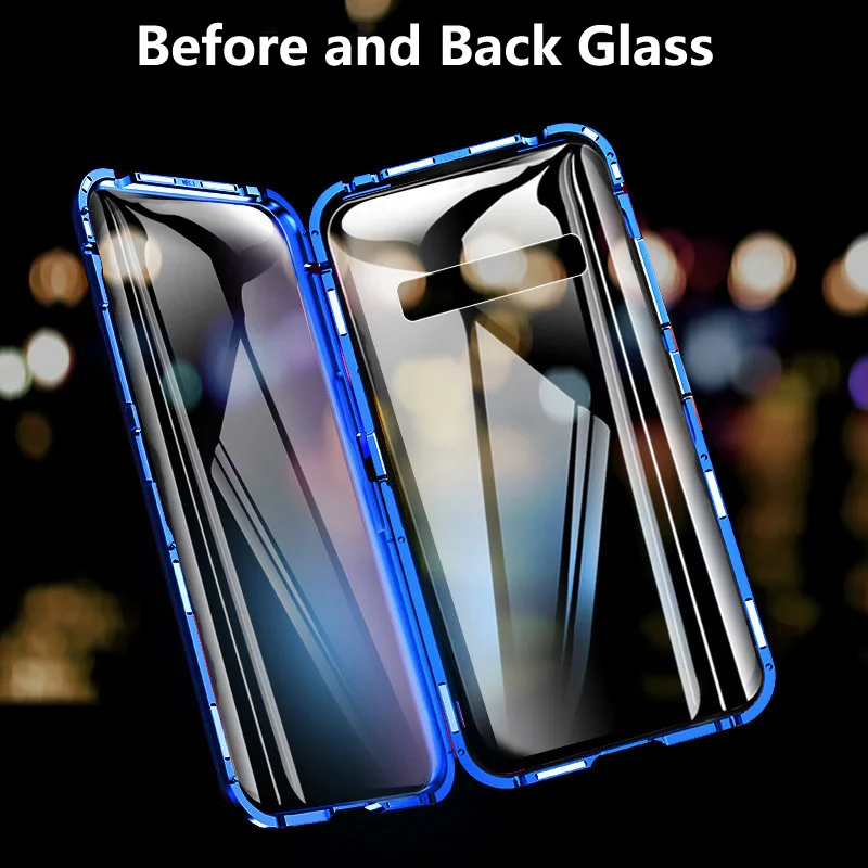 Двухсторонний стеклянный металлический магнитный чехол для Samsung Galaxy S10 S9 S8 Plus S10E