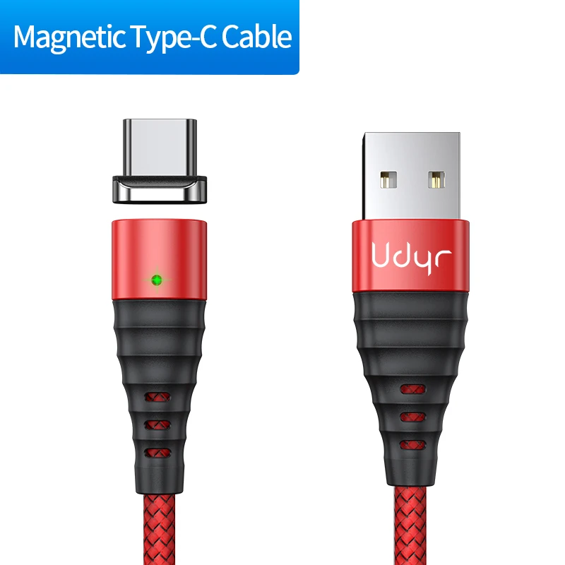 Udyr Магнитный кабель для зарядки Micro usb type C для iPhone кабель для освещения 3A провод для быстрого заряда type-C Магнитный кабель для зарядки телефона - Цвет: Red Type C Cable