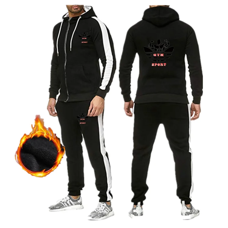 New Tracksuit Men Sporting Fleece Thick Hooded Brand-Clothing Casual Sportswear Male Jacket+Pants Warm Outside Winter Sweatshirt - Цвет: 3