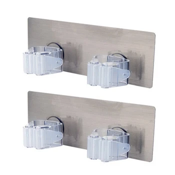 

2pcs Kitchen Double-Headed Square Mop Broom Holder Wall Mount Organizer Brush Storage Hanger Rack Tool Bathroom Accessories