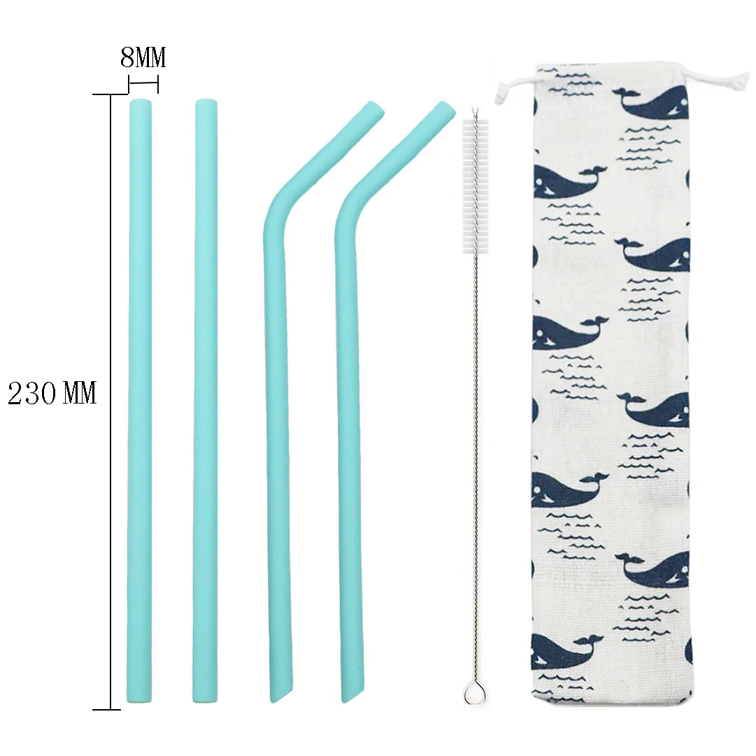 sky blue no.1 Silicone Drinking Straw Set Reusable Long Flexible Straw Smoothie Juice Straw Colorful Straw With Cleaning Brush Bar Party Straw - Цвет: sky blue no.1