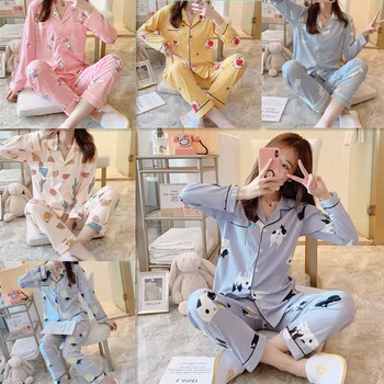 

(18 Paragraph Selectable) Autumn and Winter New Style Long Sleeve Pajamas Female Korean-style Fold-down Collar Cartoon Loose Com