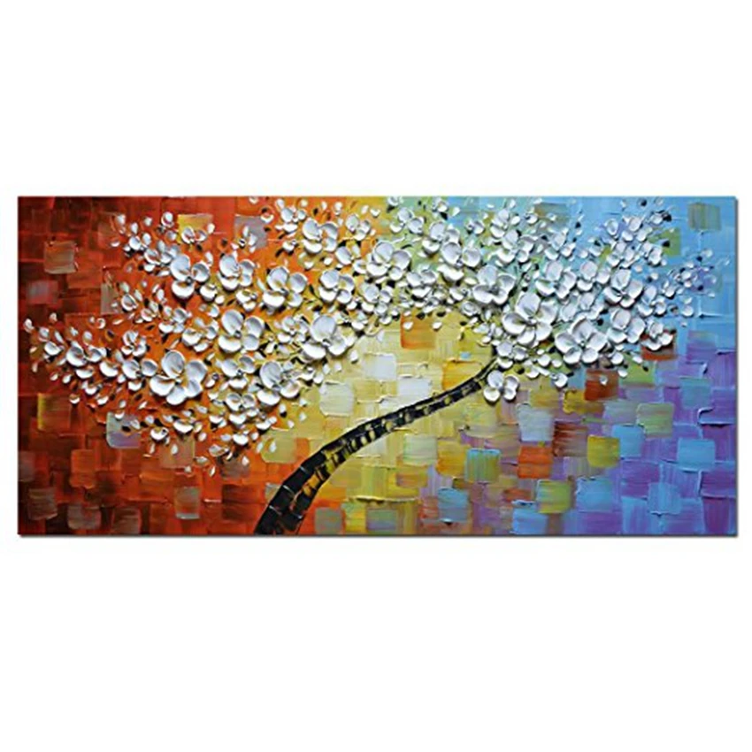 Günstig Freies Verschiffen Handgemachte Moderne Abstrakte Dekorative Kleine Weiße Blumen Ölgemälde Auf Leinwand Wand Kunst Für Wohnzimmer Kein Rahmen