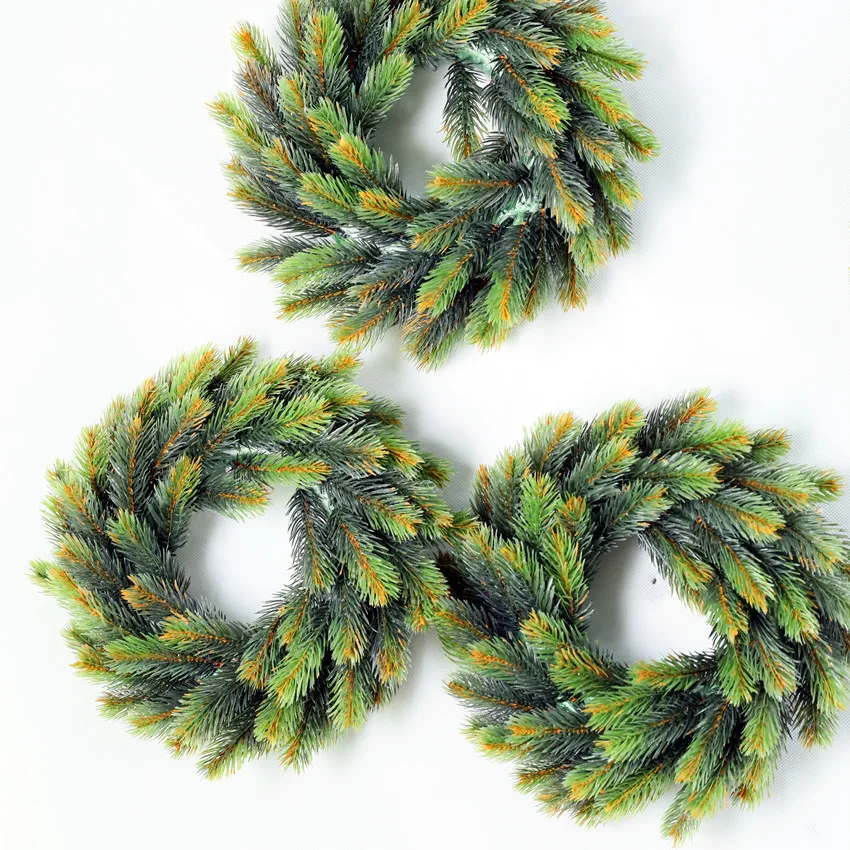 Christmas decor Pine wreath plastic pine needle artificial flowers home Xmas decor supplies wedding door decorations