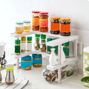 

2 Layers Adjustable Kitchen Storage Shelf Kitchen Cabinet Cupboard Organizer Spice Rack Countertop Organizer Cabinet Storage