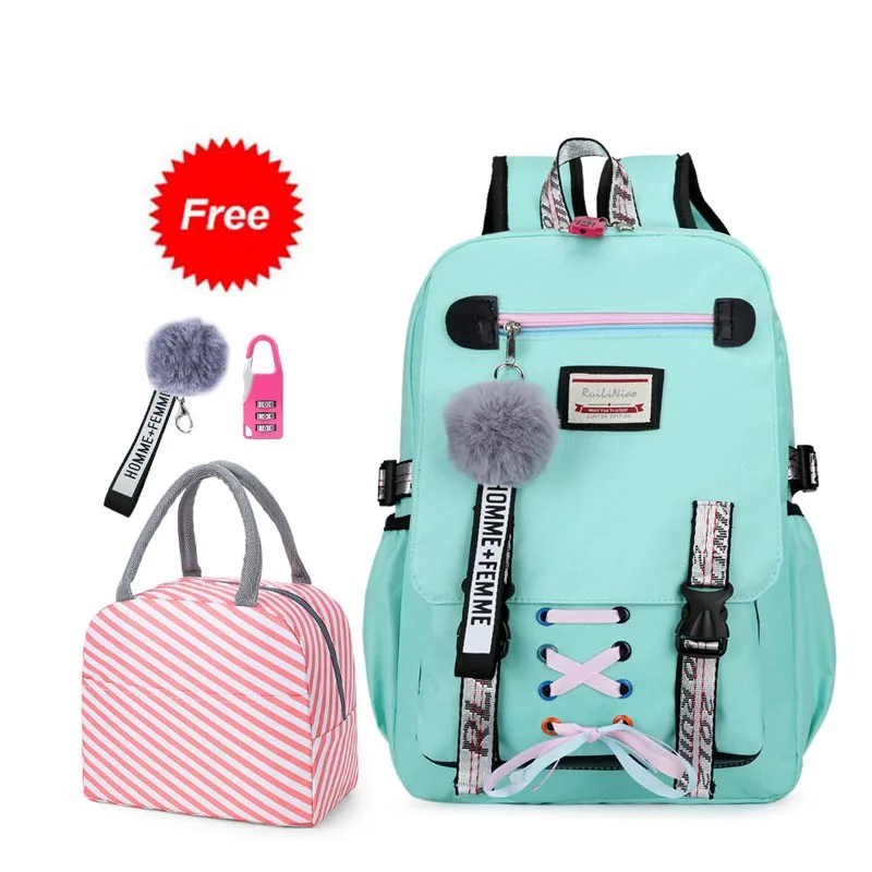 New 2021 school bags for teenage girls with lock Anti theft backpack women book bag junior high school bag youth leisure college