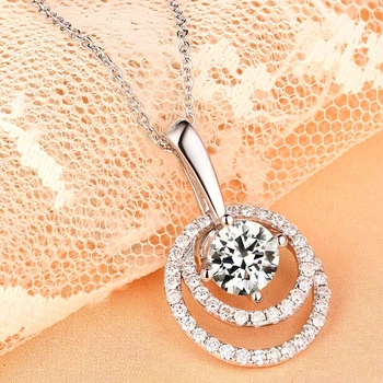 

18K White Gold 1 Carat Moissanite Diamond Women Pendant Necklaces 2 Round Wedding Party Engagement Anniversary Necklaces VVS