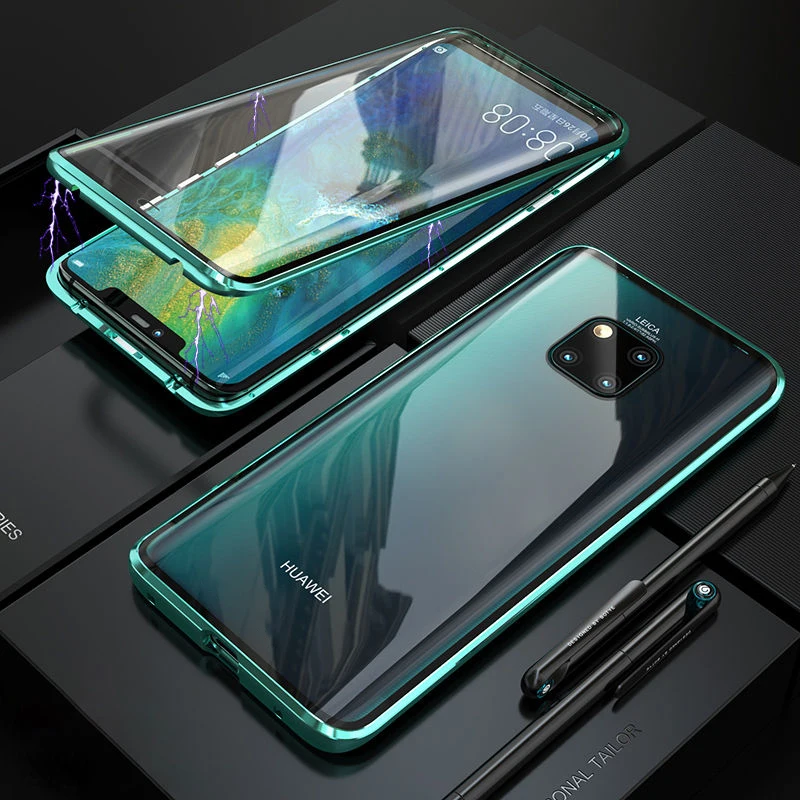Green Double Glass Чехлы с магнитной абсорбцией для Huawei Mate 10 10Pro 10 lite, задняя крышка для телефона, металлический стеклянный панель для Huawei Mate 10 - Цвет: Green Double Glass