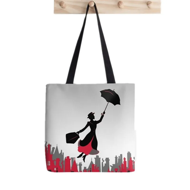 

Shopper Mary Poppins Black red skirt Painted Tote Bag women Harajuku shopper handbag girl Shoulder shopping bag Lady Canvas Bag