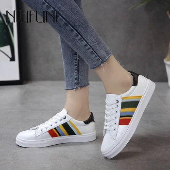 

Ankle Strap Women's Casual Shoes Fashion White Platform Sneakers Slip-ons Flats Women Jogging Shoes NIUFUNI Baskets Femmes 36-40