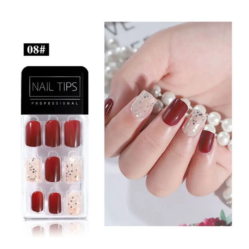 Detachable Full Cover False Nail Tips Sticker Reusable Nails Decoration Tools - Цвет: 8