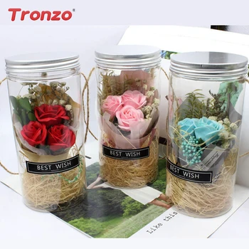 

Creative Gift LED Soap Rose Flower With Plastic Wish Bottle Wedding Artificial Flower Decoration Valentines Day Mothers Day Gift