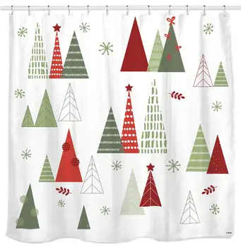 

Geometric Modern Design Christmas Shower Curtain Christmas Tree Bathroom Home Office Holiday Wall Decoration as Tapestry and