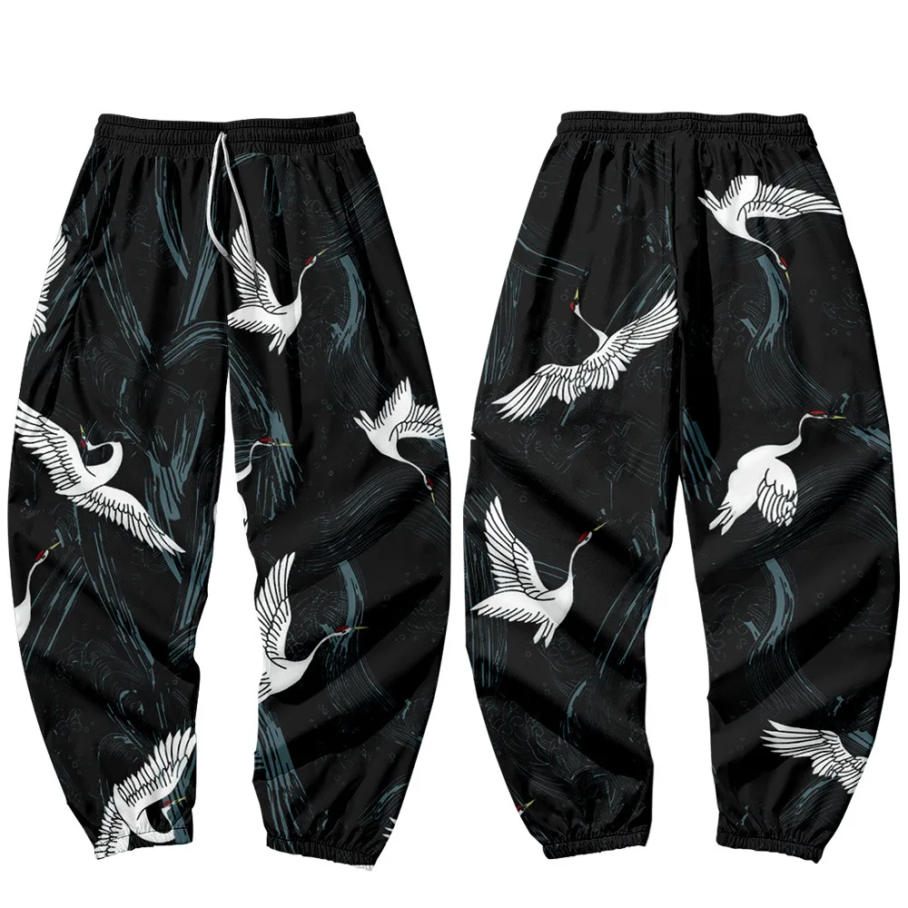 

Men's Loose Harem Pants Sun Moon Simple Pattern Large Size Crane Cropped Pants Black Printed Casual Pants