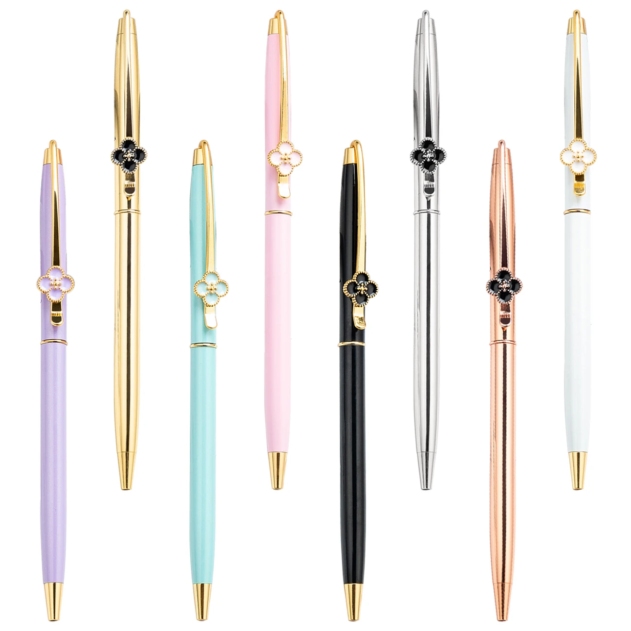 

20Pcs/Lot Customize Four Leaf Clover Ballpoint Pens Multi-color Fashion Rotating MetalClip Creative Gift Writing Ballpoint Pens