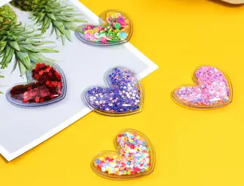 

5cm Heart Transparent Bling bling Flowing Patches Appliques for DIY Children Clip Accessories Clothing decoration