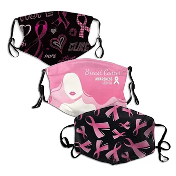 

3pcs International Breast Cancer Prevention Month Printed Adult Reusable Face Mask Fashion Windproof Mouth Caps Washable