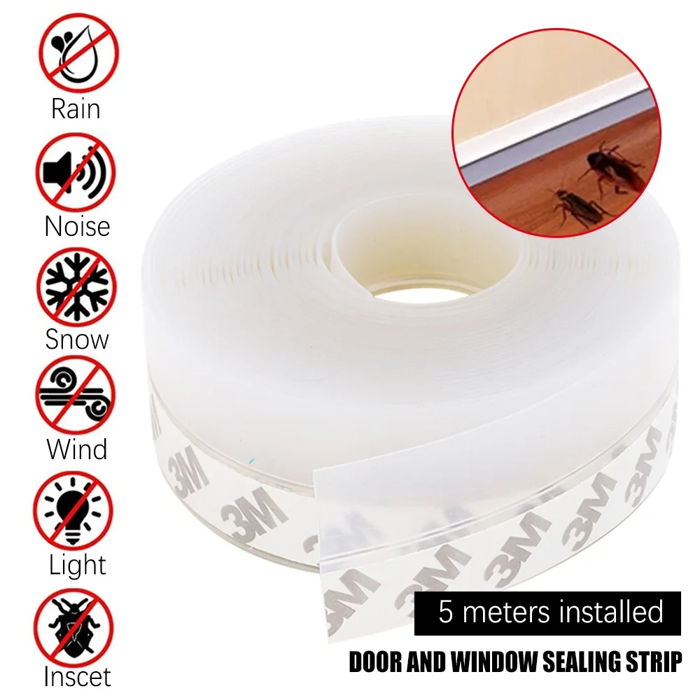 5M Self Adhesive Tape Door Bottom Seal Strip Weather Window Rubber Weatherstrip Windproof Dust Windshield Sealing | Строительство и