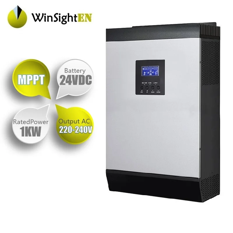 

1000VA 1000W Solar Inverter Pure Sine Wave 230VAC Built-in MPPT 24V Solar Charge Controller