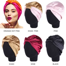 Miya Mona, двойная атласная эластичная шапка для женщин, одноцветная шапка для ухода за волосами, Поварская тюрбан, бандана, спальная повязка на голову, женские аксессуары для волос