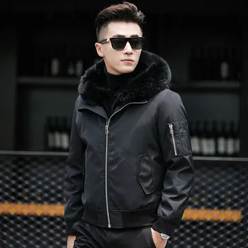 

Real Fur Coat Men Natural Rabbit Fur Liner Parka Jacket Men Casual Baseball Jacket Short Parkas Plus Size Jacket MCAE18001 YY618