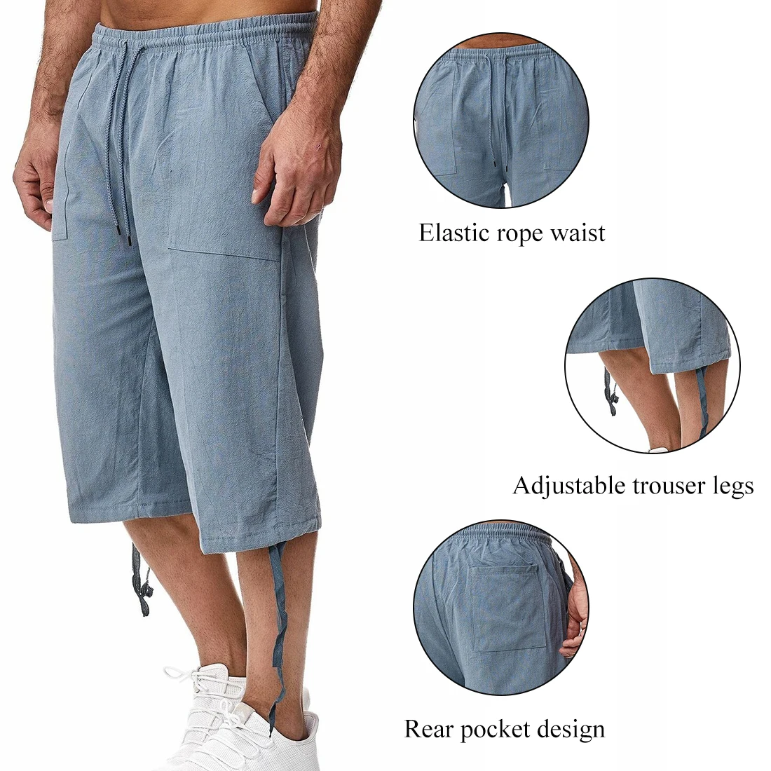 Linen Short Men 3/4 Length Knee Cotton Large Size 5xl High Waist Plus Size 3XL Bermuda Shorts Male Long Men's Summer Breeches mens casual shorts