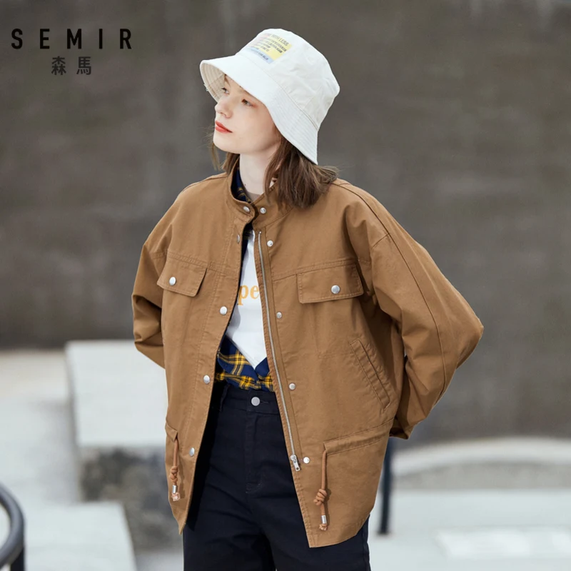 price reduction  SEMIR 2019 Coat women Ladies Suede Leather Jackets Zip Up Biker Female Casual Coats Woman Flight Ja