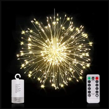

100-200 Leds Hanging Starburst String Lights Fairy DIY Firework Copper Wire Christmas Lights Garland For Party Home Decor