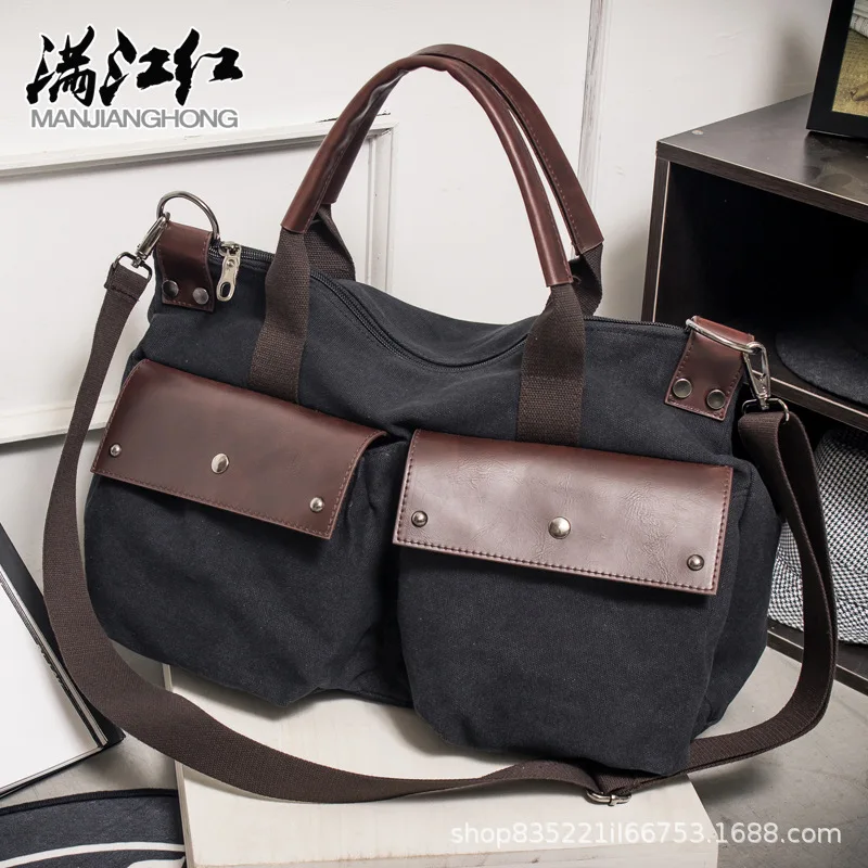 

MANJIANGHONG Single-shoulder Canvas Bag Genuine Leather Accessories Wear-Resistant 16 Ann Washing Canvas Bag Processing